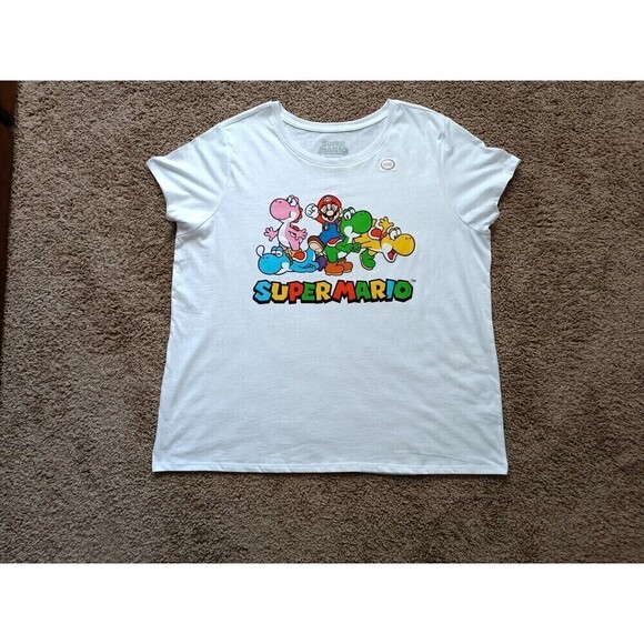 Nintendo Tops - Super Mario T-Shirt Women's Size XXL White Yoshi Family Graphic Short Sleeve